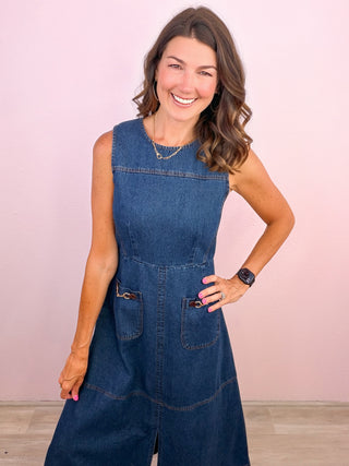 Charming Sophistication Midi Dress (Denim)