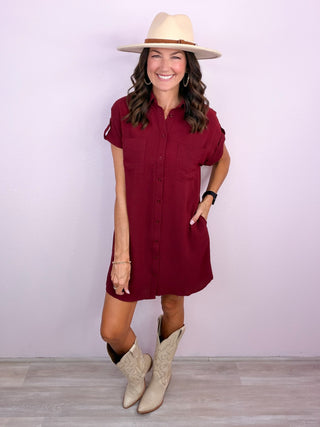 All Agendas Shirt Dress (Wine)