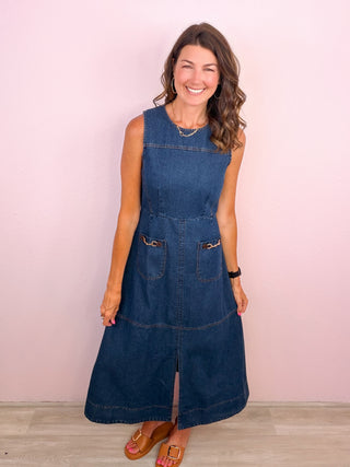 Charming Sophistication Midi Dress (Denim)
