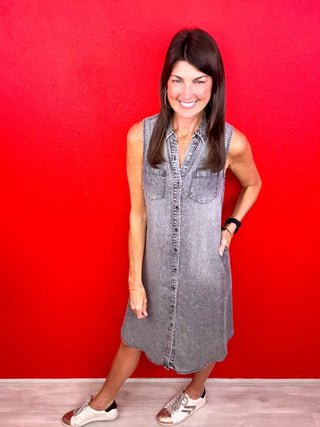 Charming Through Sleeveless Denim Dress