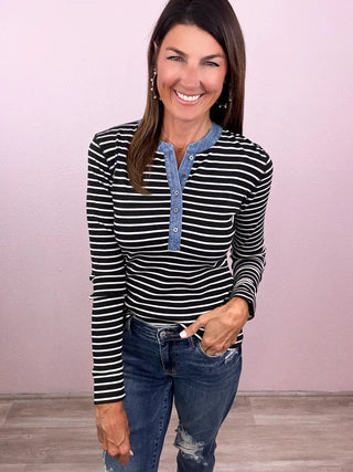 Denim & Stripes Henley Top