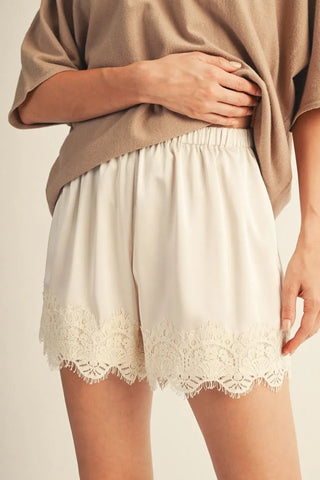 Satin & Lace Shorts - Pearl