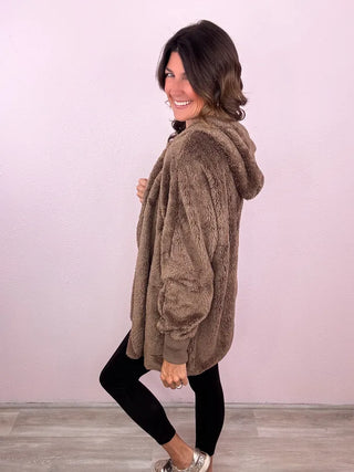 Teddy Bear Hooded Faux Fur Jacket