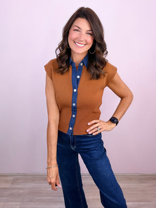 Denim Detail Top