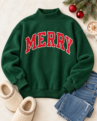 PREMIUM MERRY Polka Dot Applique Patch Mock-Neck Sweatshirt Pullover