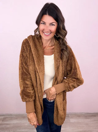 Teddy Bear Hooded Faux Fur Jacket