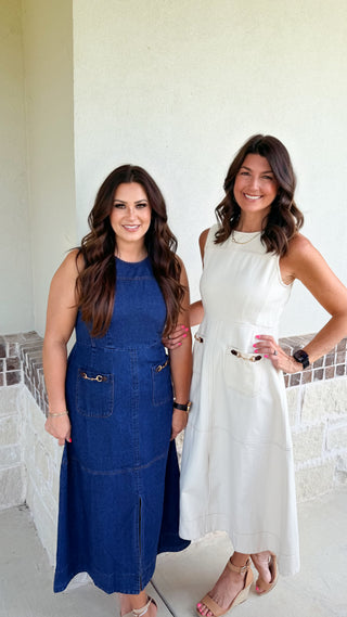 Charming Sophistication Midi Dress (Denim)