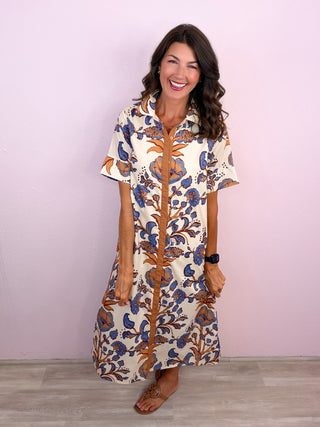 Printed Passage Midi Dress (Ecru)