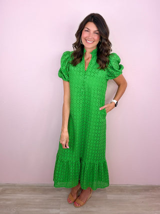Meadow Whisper Midi Dress (Green)
