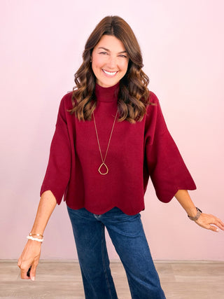 Scalloped Class Top - Merlot