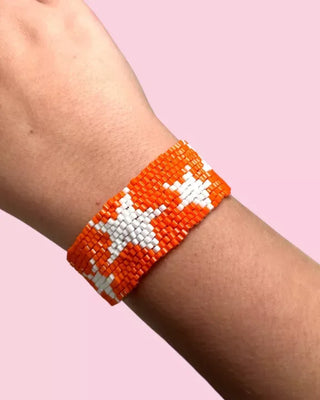 Orange/White Star Hand Beaded Bracelet