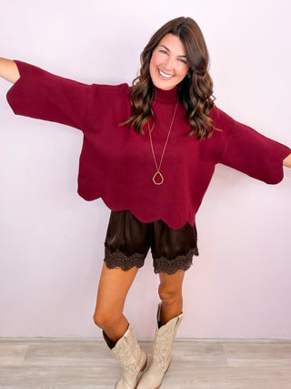Satin & Lace Shorts - Brown