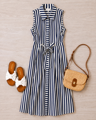Timeless in Stripes Midi Dress (Navy)