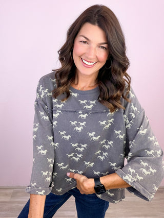 Running Wild Printed Washed Terry Top