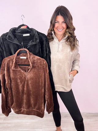 Faux Fur Half Zip Pullover