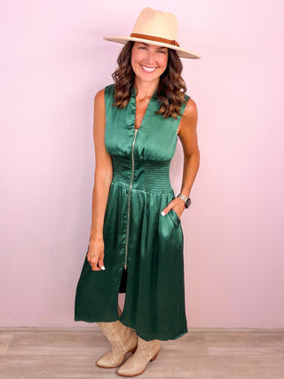 Style Moments Smocked Midi Dress - Forrest Green