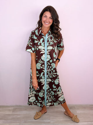 Printed Passage Midi Dress (Brown)