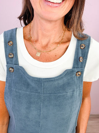 Corduroy Relaxed Overalls - Denim Blue