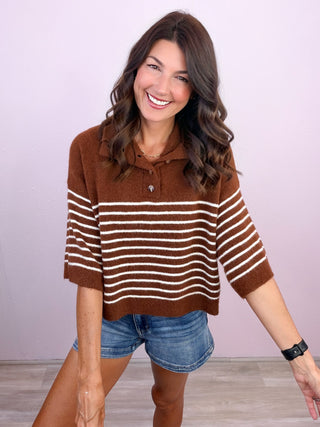 Blaire Striped Sweater Top (Brown)
