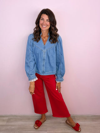 Risen® Tummy Control Slightly Cropped Red Denim