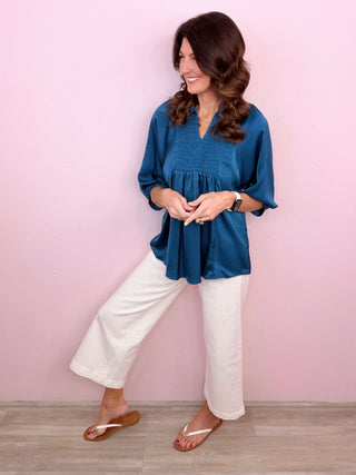 MICA Four Pocket White Wide Leg Cropped Denim