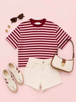 Casual Stripes Top (Burgundy/Pink)