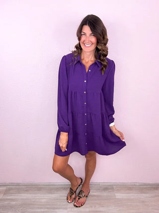 Sweet Solid Collared Dress