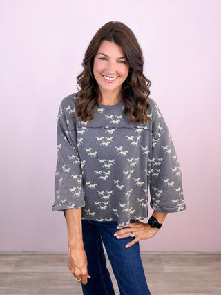 Running Wild Printed Washed Terry Top