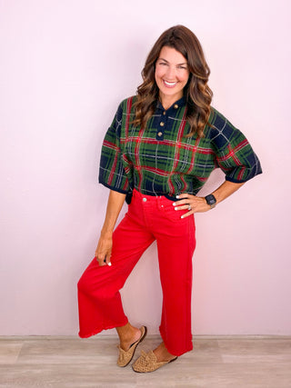 Risen® Tummy Control Slightly Cropped Red Denim