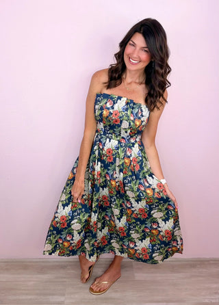 Garden Soirée Midi Dress (Navy)