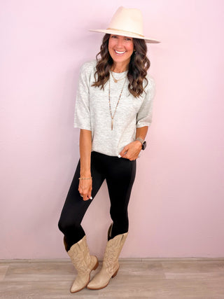 Relaxed Days Short Sleeve Sweater Top - Almond