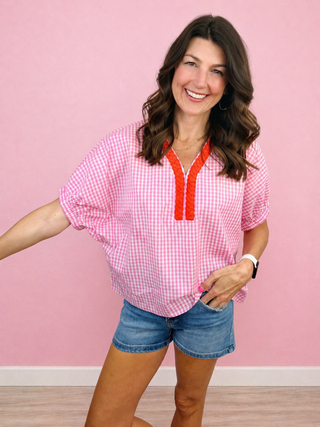 Southern Charm Gingham Top (Pink)