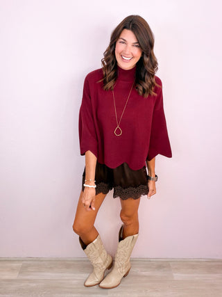 Scalloped Class Top - Merlot