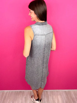 Charming Through Sleeveless Denim Dress