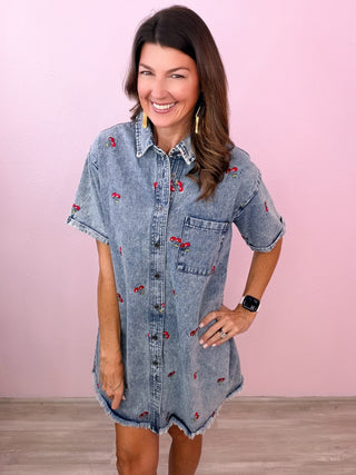 Cherry Crush Denim Dress