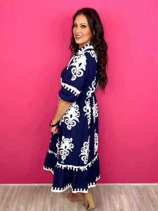 Border Print Midi Dress