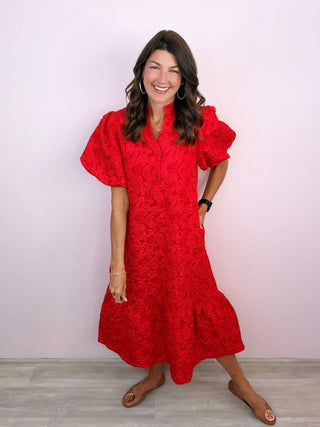 Gracefully Yours Midi Dress (Red)
