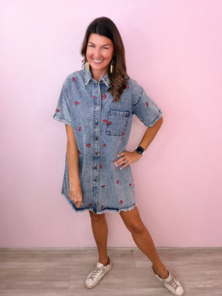 Cherry Crush Denim Dress