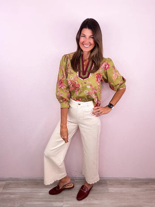 Scallop Trim Wide Leg Pants