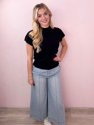 Mock Neck Cap Sleeve Top