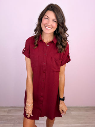 All Agendas Shirt Dress (Wine)