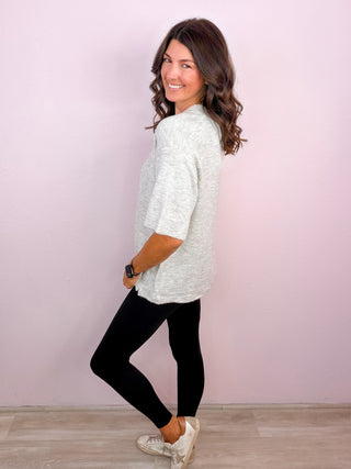 Relaxed Days Short Sleeve Sweater Top - Almond