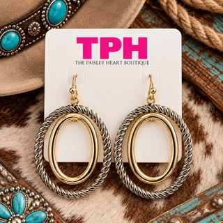 Two Tone Double Oval Dangle Earrings