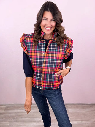 Patterned In Plaid Puffer Vest