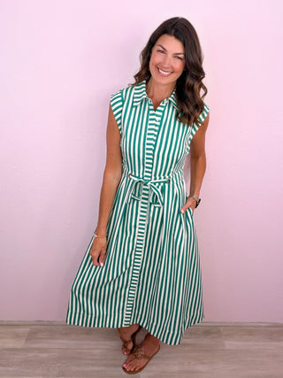 Timeless in Stripes Midi Dress (Green)