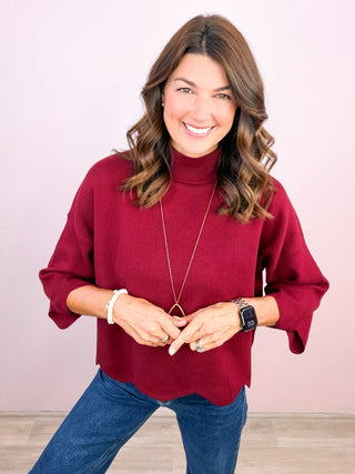 Scalloped Class Top - Merlot