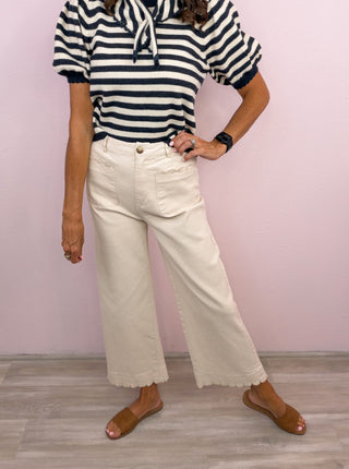 Scallop Trim Wide Leg Pants (Ecru)