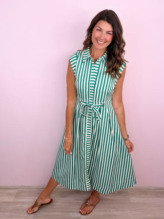 Timeless in Stripes Midi Dress (Green)