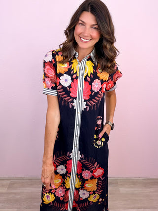 Painted Garden Midi Dress (Navy)