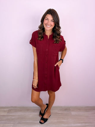 All Agendas Shirt Dress (Wine)